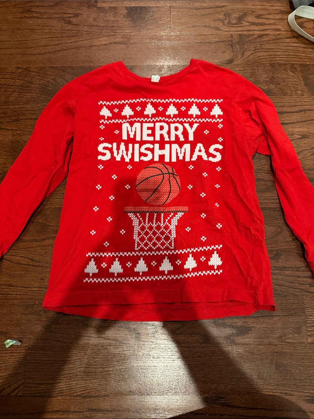 Kids Red 'Merry Swishmas' Basketball Holiday Top